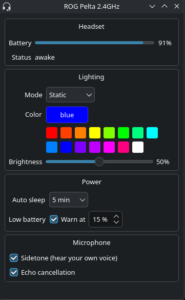 Settings window